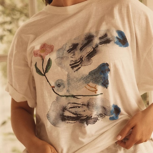 NWT Anthropologie LyreBird Cotton Oversized Graphic Tee Size Small P - Picture 5 of 11